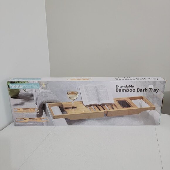 New Home Essentials Extendable Bamboo Bath Bathtub Tray Table Book Tablet Stand - Picture 1 of 8